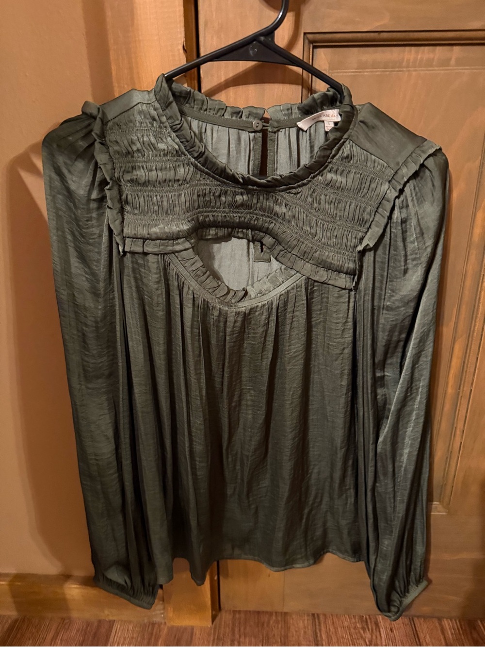 Olive Green Smocked Ruffle Blouse